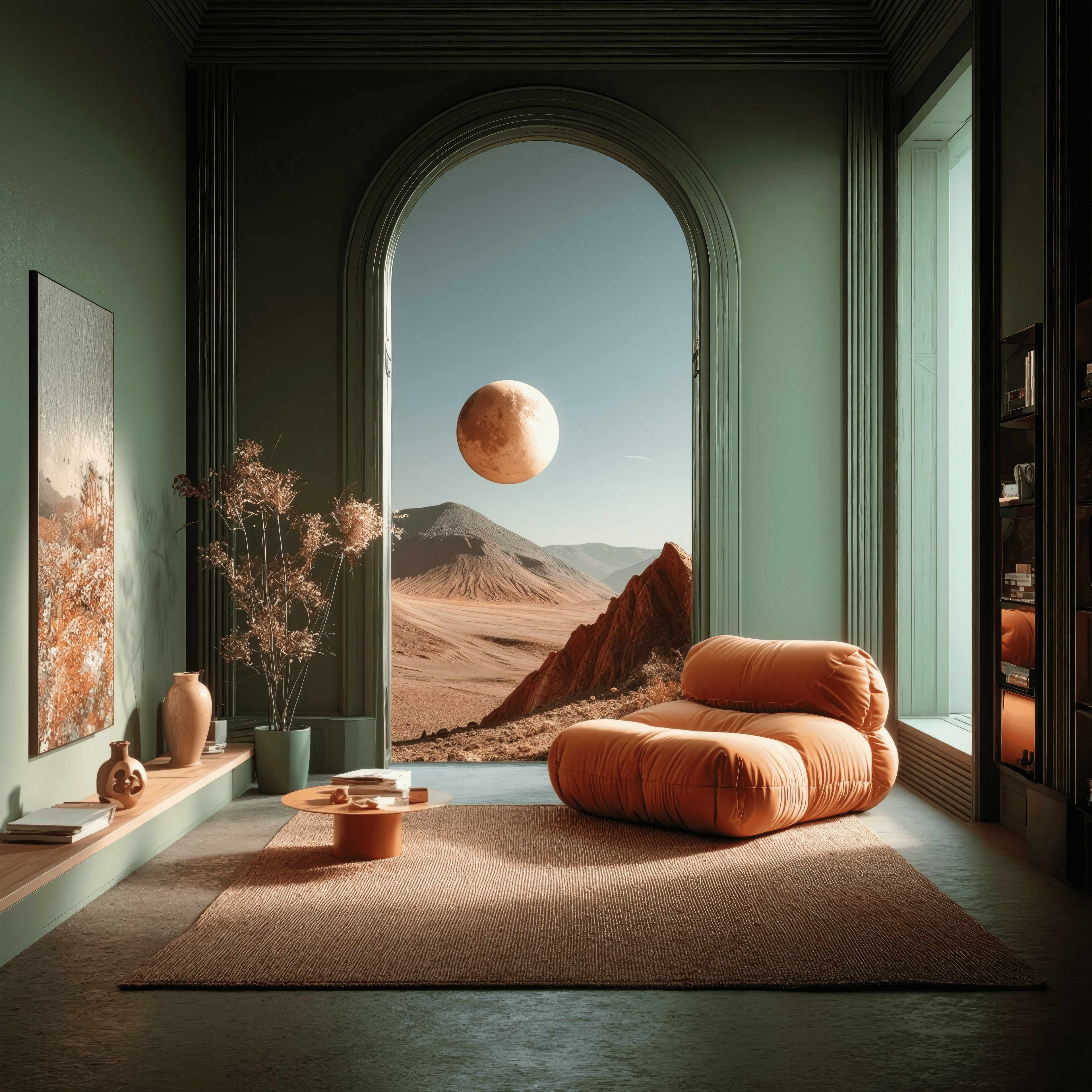 PLUSSOFT — Ada yeşili duvarlar ve terakota dokularla zarif iç mekân